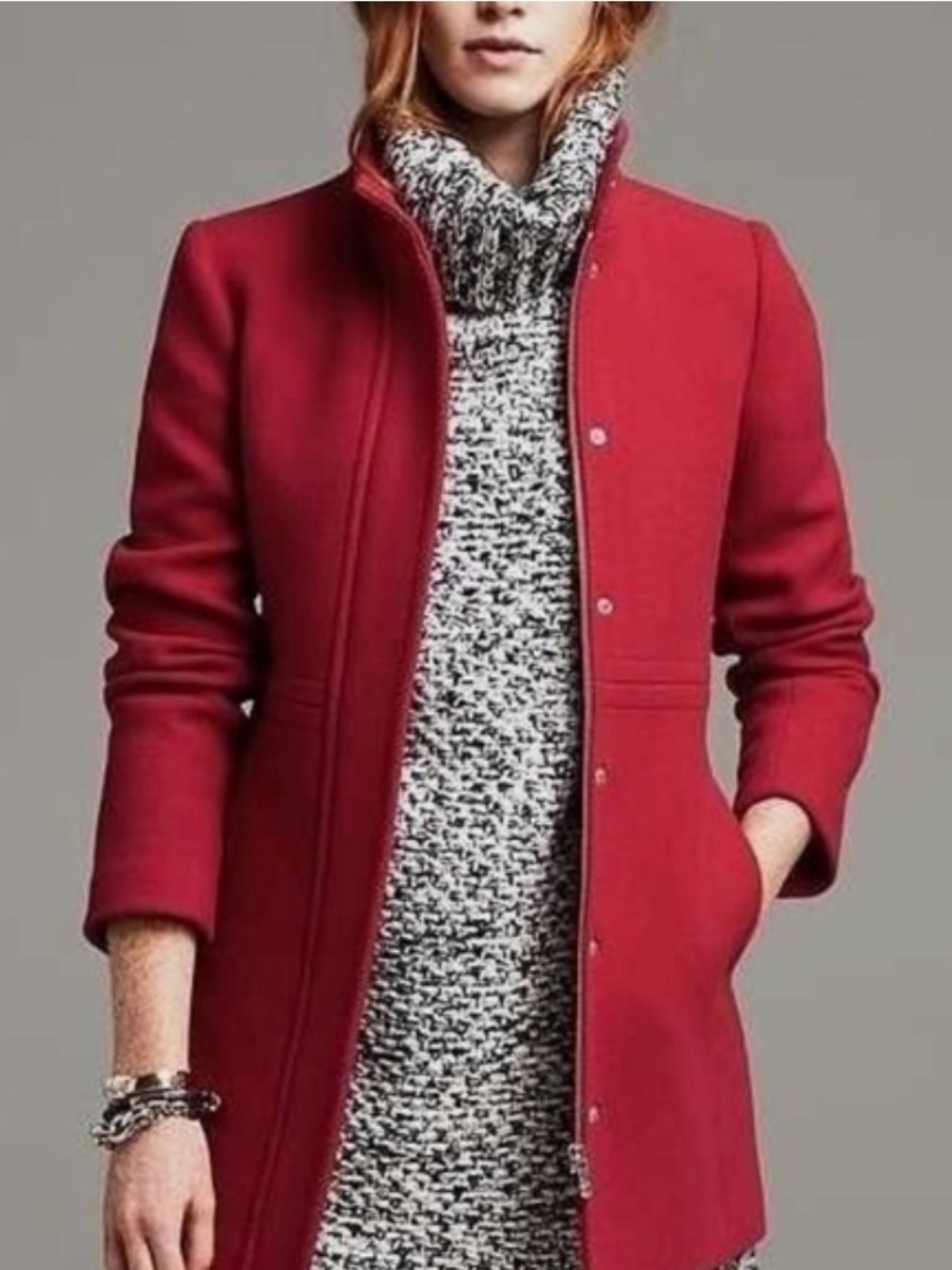 Banana Republic Red Wool-Blend Pea Coat